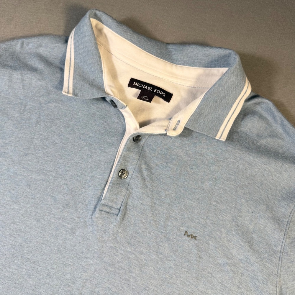 Michael Kors Mens XXL Light Blue Heathered Short Sleeve Polo Shirt Tipped Collar